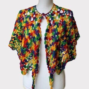 🖤3/$20 Hand Knit | Vintage Rainbow Crochet Shawl